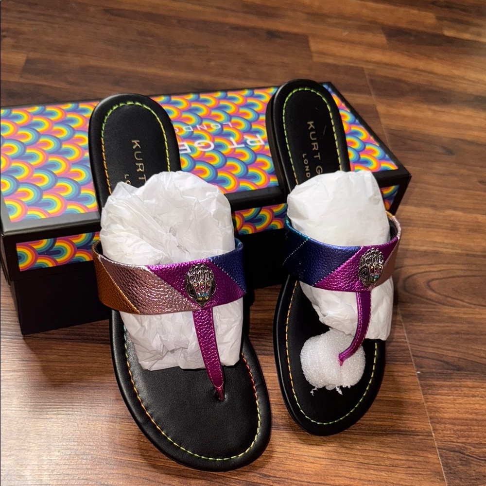 Kurt Geiger Purple and Pink Sandals with Fluffy Fur - Picture 1 of 5